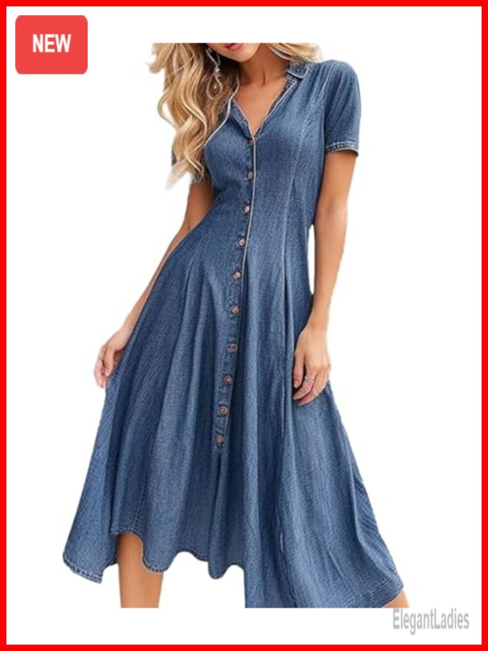 Polyester Denim Button Down Shirt Dress Short Sleeve A Line Maxi Casual